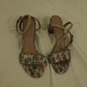 A by Anthropologie jacquard ankle wrap block heel sandals